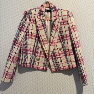Stylish Plaid Women's Jacket - Cream, Red, and Black